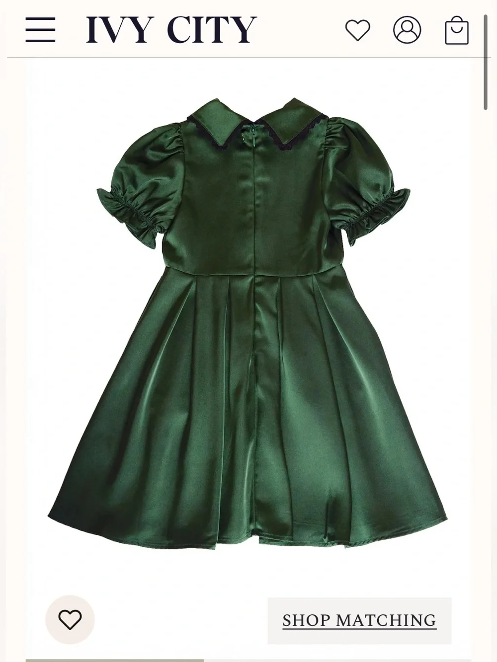 Ivy City Emerald Satin Puff Sleeve Dress